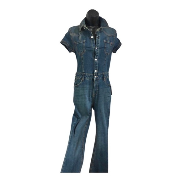 Juicy Couture baby boot western button front dark tinted denim jeans jumpsuit XS - Picture 14 of 16